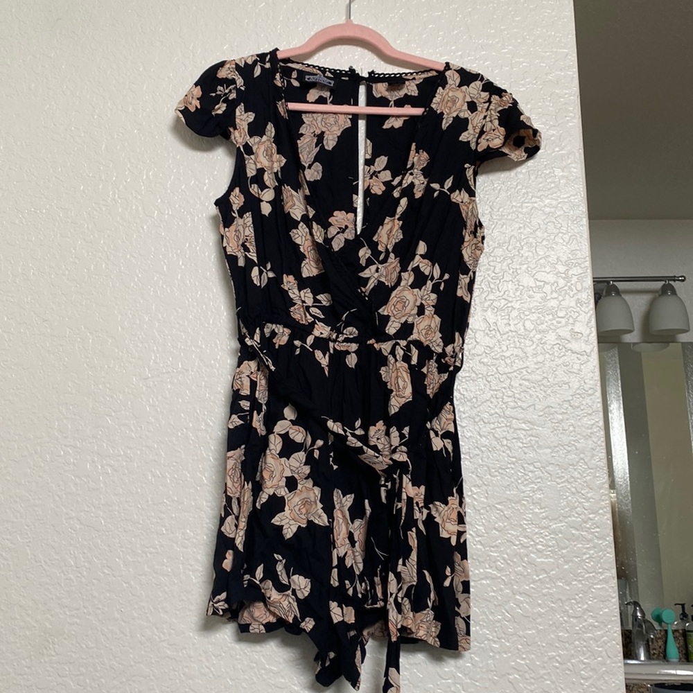 Black romper with pink/white flowers
